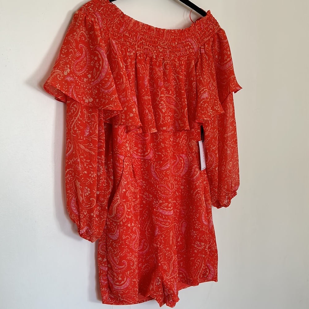 1.State Orange Paisley Off Shoulder Romper NWT